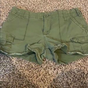 Distressed army green shorts